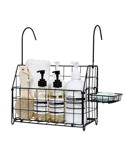 Large Rustproof Shower Caddy Hanging 304 Stainless Steel Hanging Shower Organizer Basket for Bathroom & Bathtub Over the Rod Shower Rack for Shampoo Conditioner Soap & Bath Accessories(Black)