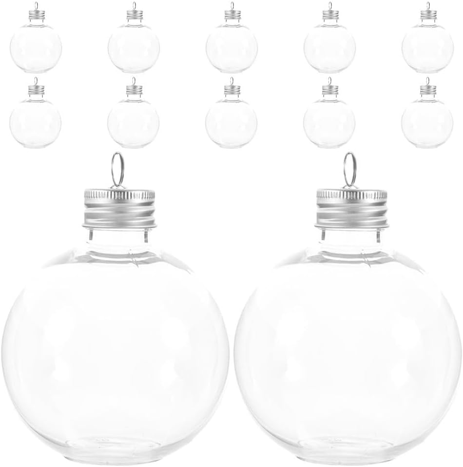 Cabilock Christmas Drink Balls 12pcs Christmas Fillable Booze Tree Ornaments Clear Plastic Fillable Bulbs Pendant Containers with Caps for Drinks Water Candy Party Decoration