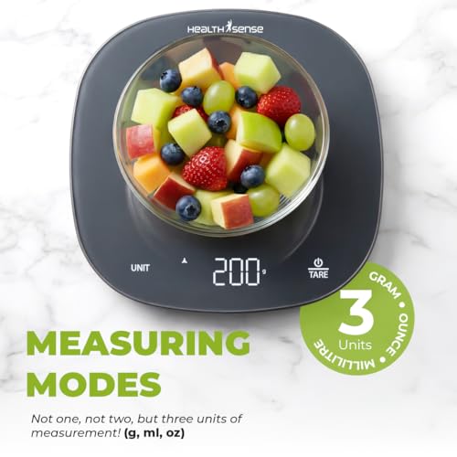 Image of HealthSense Weighing machine for food, Kitchen weight scale with 5kg Capacity, 1g Accuracy, LED Display, Touch Tare Function, Glass Surface, Overload Indicator, Auto-Off | 1 Year Warranty - Chef-Mate