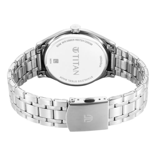 Image of Titan Plain 3 Hands Classique Green Round Dial Black Colour Stainless Steel Strap Mens Watch - 10024SM01