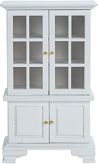Dollhouse Furniture Cabinet 1:12 Scale Miniature Kitchen Accessories Wooden Cupboard Bookcase Display Shelf for Living Room Decoration (White)