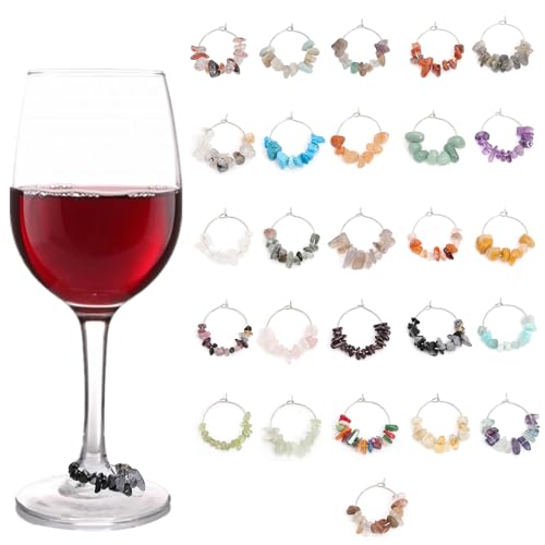 Marcadores de copa de vino hechos con piedras preciosas y anillos de latón de alta calidad