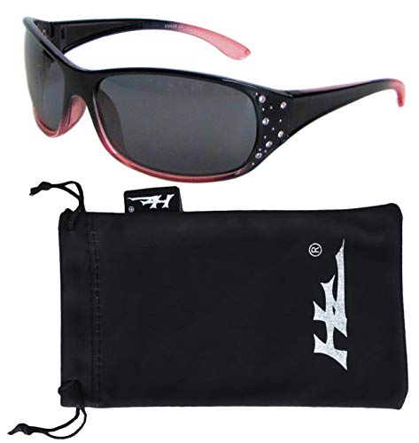 Polarized Sunglasses for Women - Premium Fashion Sunglasses - HZ Series Elettra Womens Designer Sunglasses (Black & Red, Dark Smoke)