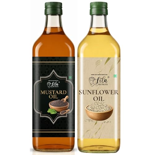Image of LILA DRY FRUITS Daily Cooking Oil Combo (1L) Mustard Oil 500 ML & Sunflower Oil 500 ML | Pure Edible Oils for Everyday Cooking, Light Frying & Indian Kitchen Use Pure & Unrefined Cold Pressed Oil