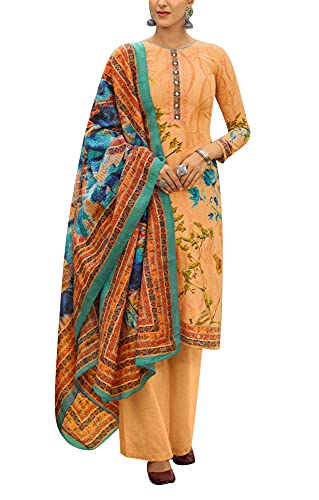 Pure Cotton Ari Embroidered Printed Salwar Kameez Suit with Palazzo Pants