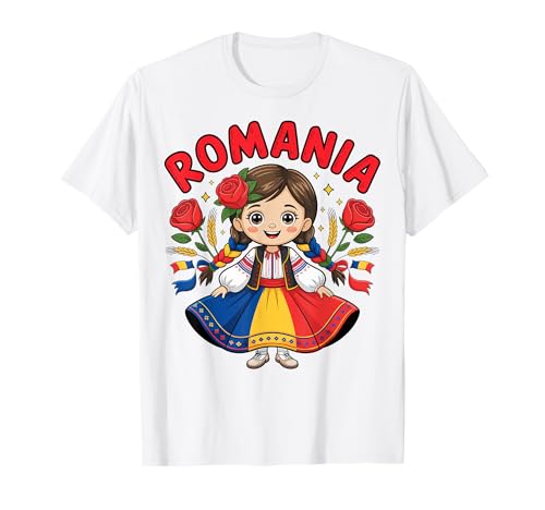 Cute Romanian Girl in Traditional Folk Dress for Kids T-Shirt