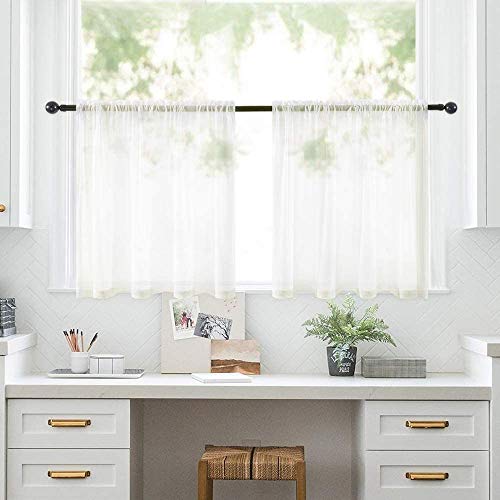 Miulee Short Sheer Curtains 30 Inch Length For Kitchen Bathroom Cafe Half Window Treatment, Rod Pocket Tier Curtains 2 Panels, 29X30 Inches Long, Ivory #TOP6