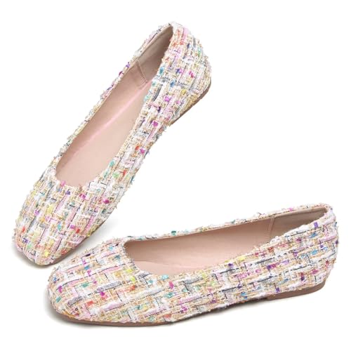 Image of ChaiRong Zhou Women Square Toe Ballets Flats Comfort Slip On Walking Shoes for Driving