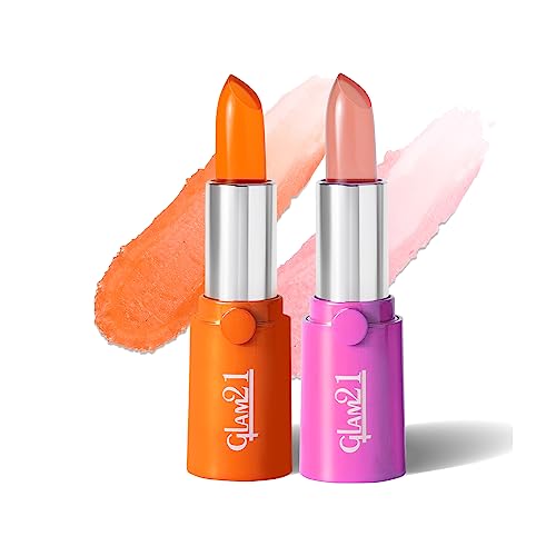 Image of Glam21 High Definition Lipstick | Lightweight & Ultra-Moisturizing Lip Color | Gel-Based Creamy Formula | Smooth Application & Vibrant Finish |Long-Lasting |3.6gm Each, Fruity Orange & Pink -Pack Of 2