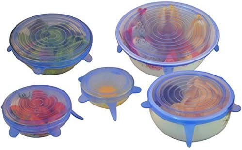 Silicone Stretch Lids,Set Of 6 pcs Multi Size Reusable OUNLIFE Silicone Lids Cover Clear For Containers,Mugs,Mason Jars And Bowls,Great For Keeping Food And Drinks Fresh