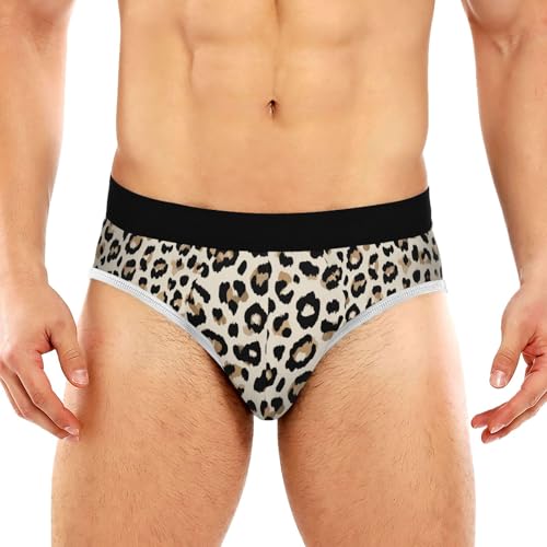 EtherSpher Fashion Leopard Off White Brown Man's Sport Panties One-piecing Hip Design Panties Comfort Color, Fashion Leopard Off White Brown, Medium