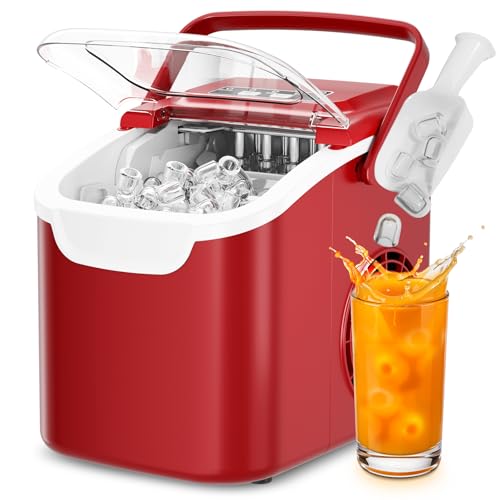 Antarctic Star Ice Maker Countertop 8 Bullet Ice Cubes in 6 Mins 26.5 lbs/Day Self-Cleaning 2 Sizes Ultra-Quiet for Home/Kitchen/Camping/RV RED