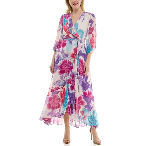 Women's V-Neck Ruffle Faux Wrap Maxi Dress2