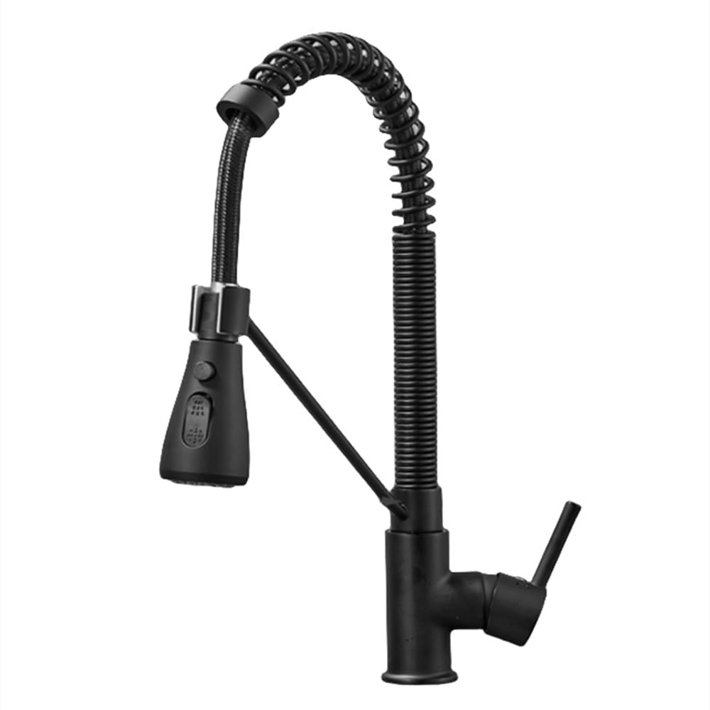Robinet de cuisine extractible noir mat pivotant à 360° pour évier moderne