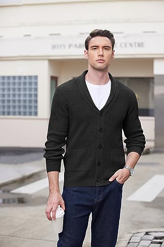COOFANDY Men's Shawl Collar Cardigan Sweater Slim Fit Cable Knit Button up Sweater with Pockets4