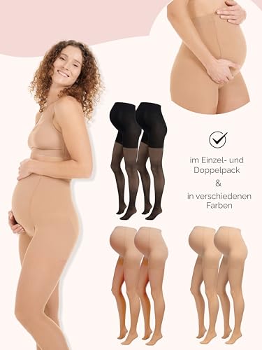 Herzmutter Umstandsstrumpfhose 20DEN - transparent-matte-soft - Schwangerschaftsstrumpfhose - Hautfarben-Beige-Schwarz - 1er & 2er-Set - 1220 (L-XL, Beige-Dunkel, 2x)