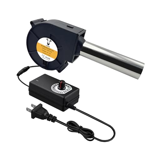 YOWEE BREEZE 97 mm x 33 mm BBQ Air Mover Inflatable Small Blower Fireplace Fan, with Metal Duct, AC 100V-240V Variable Speed Centrifugal Fan, for Barbecue,Camping,Waste Oil Furnace,Wood Stove