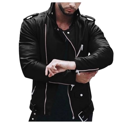 Giubbotto Pelle Uomo, Leggera Sottile con Tasca sulle Maniche Giubbotto Bomber Giaccone Giacca Chiodo Pelle Biker Motociclista Giacca Pelle Uomo Primavera Giacca Bomber Giacca Uomo Elegante