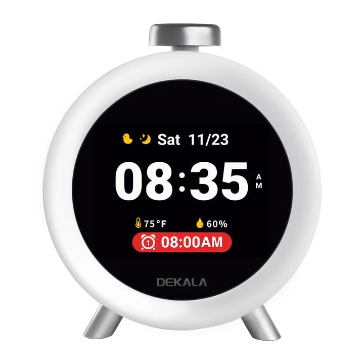 Dekala ChronoSense Alarm Clock for Bedroom Temperature Humidity, 7-Day Programmable 4 Alarms, 100dB Loud Gradual Alarm Clock Heavy Sleeper, IPS Screen Animation, Hourly Chime