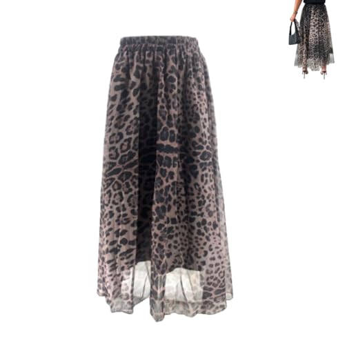 Women's Elastic Leopard Print Watercolor Maxi Skirt, Women's Elastic Leopard Snake Print Maxi Long Chiffon Skirts (Leopard,X-Large)