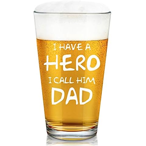 Modwnfy Father Beer Glass- I Have a Hero I Call Him Dad Beer Glass,Funny Beer Pint Glass for Dad Father New Dad Husband, Dad Beer Glass for Father’s Day Birthday Christmas Cover
