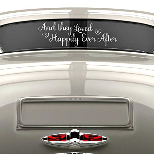 Happily Ever After Sticker, Just Married Car Decal, Wedding Car Decor, White Vinyl 30" X 9" #TOP17