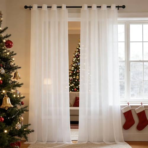 Visillos blancos translucidos de 155 x 112 cm con ojales para salones modernos 2