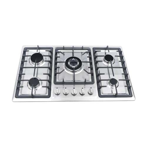 Encimera de Gas de 4/5 Quemadores, Placa de Acero Inoxidable Empotrada, Compatible Con Gas Propano y Natural, Vitrocerámica Para Cocina, Caravana, Camping (86 x 50)