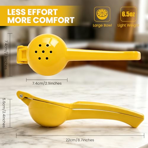 Image of Lemon Squeezer, Fast Effortless Juice Extraction with Large Metal Citrus Juicer, Maximum Yield Lightweight Hand Lime Squeezer, Manual Lemon Juicer Press, Easy to Use Squeeze Tool, Yellow