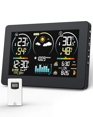 VOKSUN Wetterstation Funk mit Außensensor & Farbdisplay | Wettervorhersage, Innen/Außen-Thermometer & Hygrometer, Luftdruckmessung | Schlummerwecker, Dual-Strom (Batterie/Netzbetrieb) VOKSUN Wetterstation Funk mit Außensensor & Farbdisplay | Wettervorhersage, Innen/Außen-Thermometer & Hygrometer, Luftdruckmessung | Schlummerwecker, Dual-Strom (Batterie/Netzbetrieb)