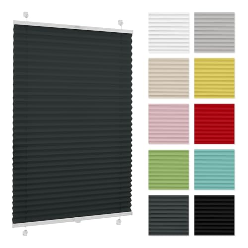 Plissee ohne Bohren 40 cm x 100 cm - Anthrazit - Plissee klemmfix, Rollos für Fenster ohne Bohren, Jalousien Fenster für innen, Raffrollo, Fenster plissee