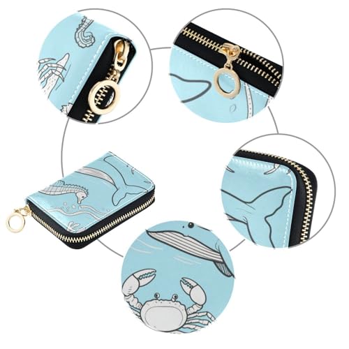 Baby Blue Underwater Animal Whale Jellyfish leather mens credit card wallet with Cion Purse RFID Blocking credit card holder for men with zipper3