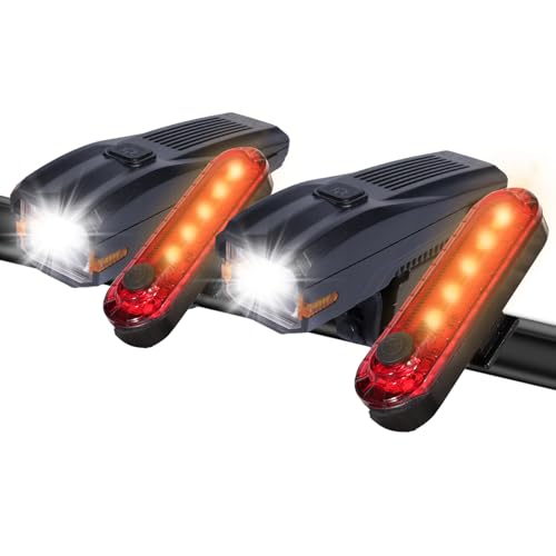 KunHe 2 Pack 227Lumens 1600mAh Bike Light Set Rechargeable Front