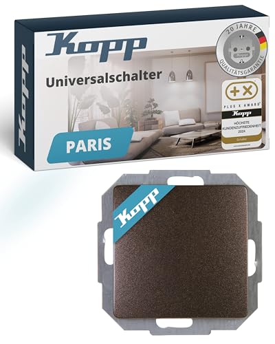 Kopp PARIS Universalschalter in Palisander-Braun - Lichtschalter-Unterputz mit 10AX Schaltvermögen - Hochwertiger IP20 Schalter mit Steckklemmen - Stilvoller Wechselschalter-Unterputz 250V~