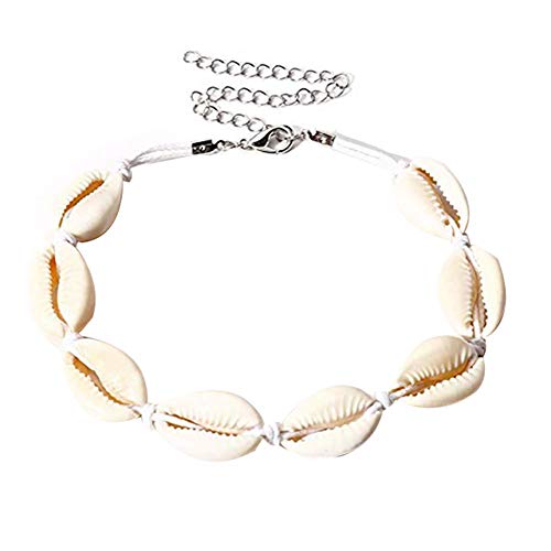Preisvergleich Produktbild Nowbetter Boho Muschel Anhänger Fußkettchen verstellbar Handgefertigtes Seil geflochten Strand Barfuß Fußkette Schmuck Zubehör Geschenk für Frauen Mädchen, weiß, 23+10cm