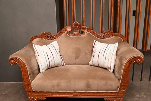 Image of TIB Premium Boho Decorative Throw Cushion Covers, 16 x 16 cm, Set of 2, Cotton. (Lines Multi)
