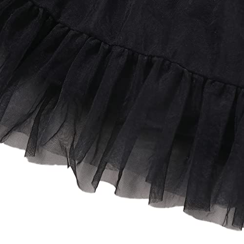 Icectr Toddler Baby Girls Mesh Short Puff Sleeve Frill Tulle Tutu Dress Princess Birthday Party Casual Outfit (Black, 9-12 Months) #TOP6