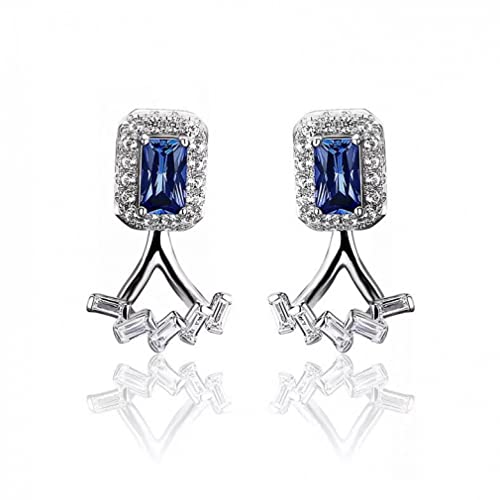 Saphir bleu en puces d'oreilles aux deux octogones flexibles d'une élégance rare