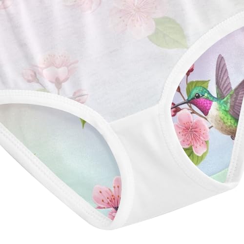 Toddler Girl Panties, Hummingbirds Pink Cherry Blossoms Cotton Underwear for Girls, 2T–8 Years4