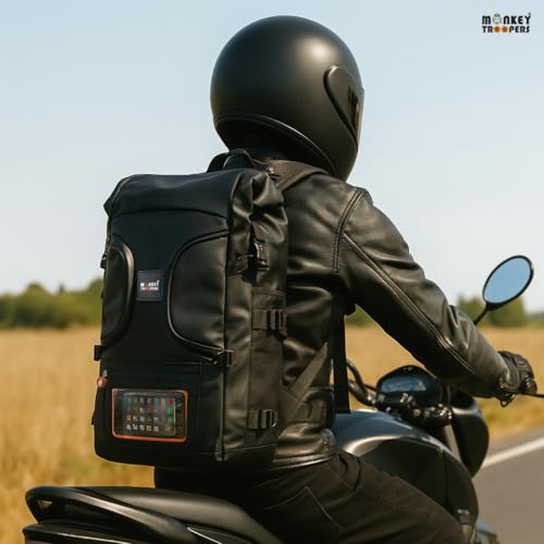 Image of MONKEY TROOPERS Stormy Backpack Bag, 15-Inch Laptop Compartment, Water Resistant, Magnetic Tank Mount, Touch-Sensitive Navigation Pocket, Travel, Biking, Hiking Backpack For Men & Women