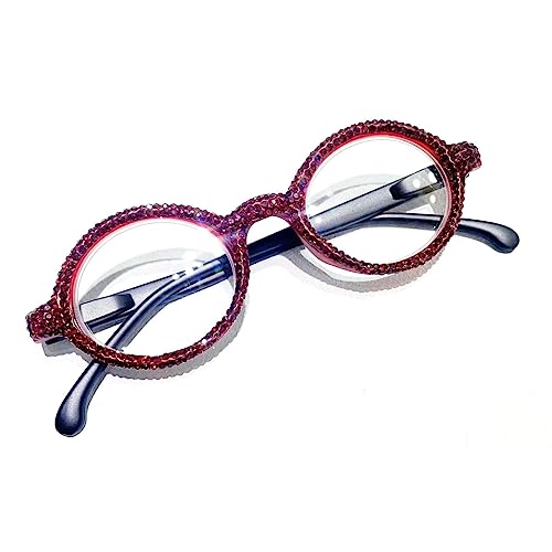 willochra Diamond Small frame oval shape Bifocal Reading Glasses Women Rhinestone Eyewear Frames Anti Blue Light Trendy Reader (red, 2.75, multiplier_x)