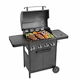 Amig - Barbacoa de gas IGNIS 4+1-123 x 55 x 110 cm - Superficie de cocción 60 x 38 cm - Con termómetro, bandeja lateral y ruedas - Parrilla de Acero - Negro