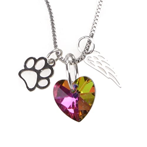 Kalttoy Collar con colgante de puente de arco iris, collar con colgante de cristal con estampado de pata y ala de ángel, joyería para pérdida de mascotas para conmemorativos de perros, perro puente