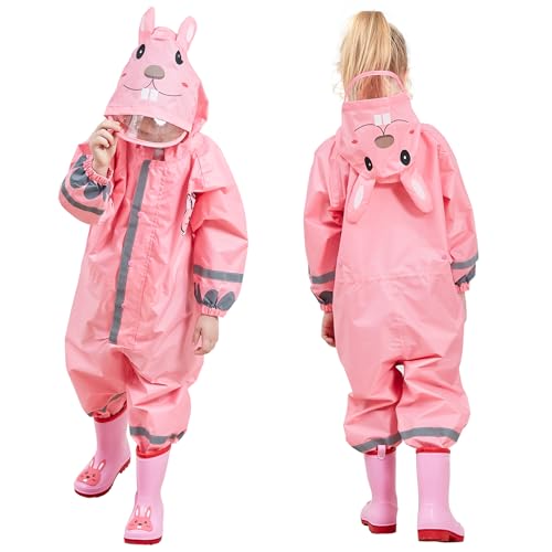SSAWcasa Toddler Rain Suit, Kids Muddy Play Buddies Waterproof One Piece Hoodie Rain Jacket Coat Poncho Gear Coverall Baby Girl Boy