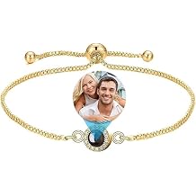 Custom Photo Bracelets, Personalized Circle Projection Bracelet with Picture Inside, Memorial Photo Gifts for Boyfriend Couples, Valentine's Day, Women's ID Bracelets