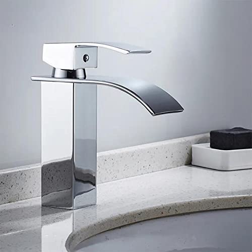 Torneira Banheiro Cascata Baixa Cromada Premium Misturador Monocomando, Gourmet, Luxo, Aço Inox, Met