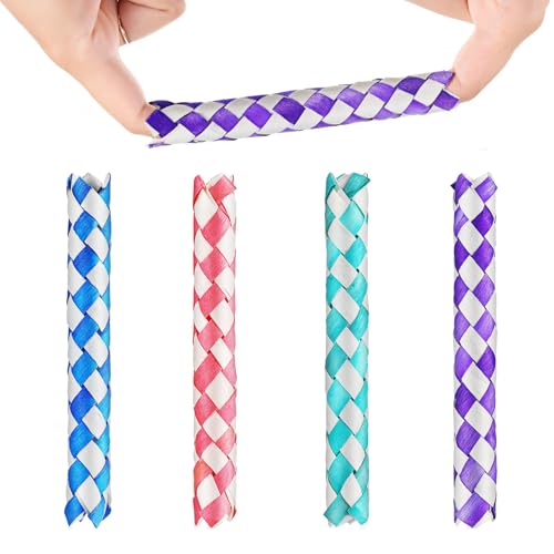 4 Pieces Chinese Wooden Finger Traps - Assorted Colors Classic Oriental Finger Traps, Bag Toys for Birthday Party Favors and Supplies