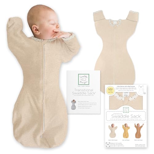 Image of SwaddleDesigns Transitional Swaddle Sack, Arms Up Half-Length Sleeve & Mitten, Most Gradual Transition Swaddle for Newborn