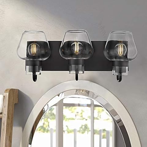 Beionxii Bathroom Vanity Lights, 3-Light Industrial Bath Vanity Lighting Fixtures, Matte Black Finish with Brandy Glass (17.5" W x 8" H) - BXB003 Cover