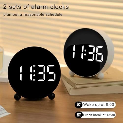 Image of Niloni LED Digital Round Alarm Clock with Voice and Touch Activated, Dual Alarm, Snooze, Week Display, 4 Adjustable Brightness Levels, USB /Battery Powered, Desk Clock, Blue